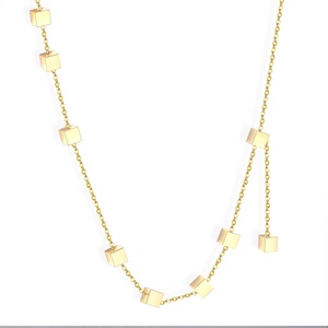 Collar con Colgante de Oro de 14K al por Mayor, Nuevo Diseño, Joyería de Acero Inoxidable, Cadena Gruesa con Eslabones Cuadrados Pequeños para Mujer - Product Image 1