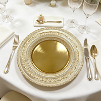 Assiettes de présentation classiques réutilisables en plastique PP doré de 13 pouces, durables, pour la décoration de table de mariage et de la maison