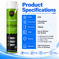 Mousse polyuréthane monocomposant A32 750ML, durable, épaisse, uniforme, forte adhérence, pour la construction, le remplissage et l'étanchéité des cadres