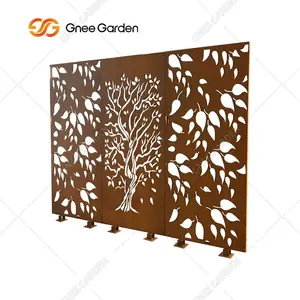 Custom Wholesale Tree Pattern Creative Panel Screen Rusty Metal Laser Cut for Garden Indoor Outdoor Decoration Screen