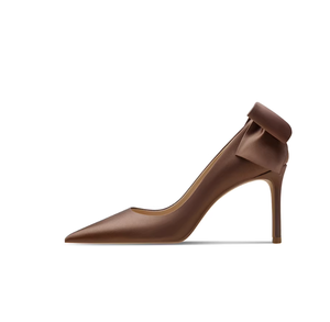 Escarpins faits main en satin à talon aiguille, bout pointu à la française, avec nœud décoratif, pour le bureau et les trajets quotidiens - Product Image 1