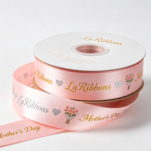 Ruban gros-grain rose en polyester/coton de 1-1/2 pouce, imprimé à motif géométrique doré, simple face, résistant au rétrécissement - Product Image 3