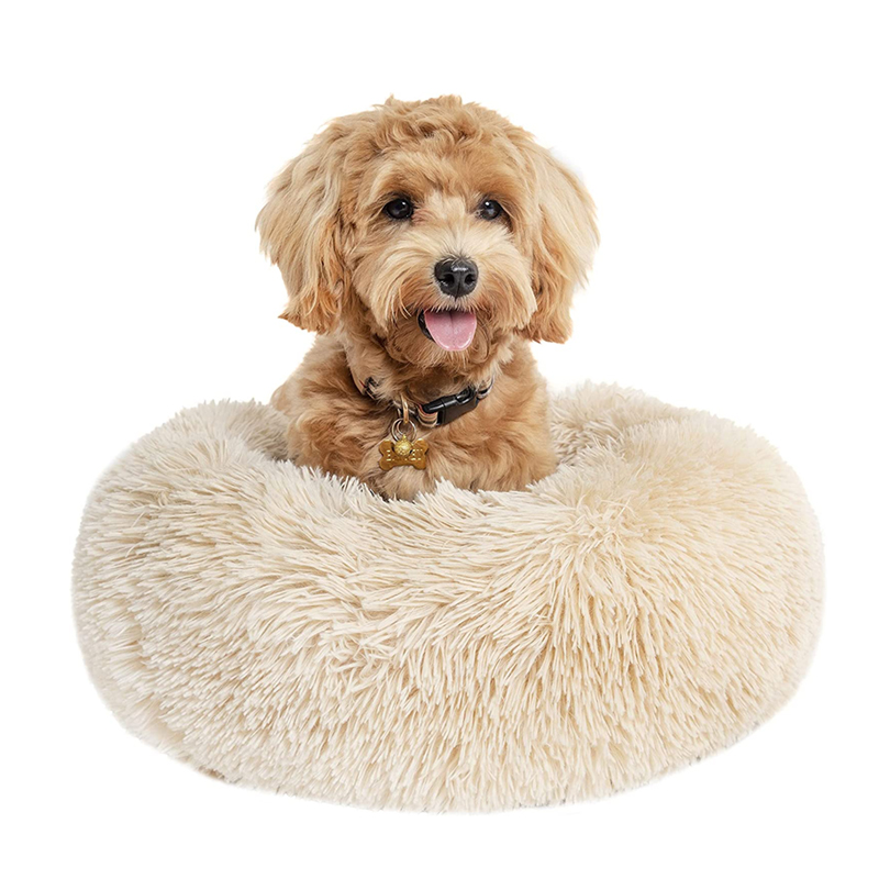 wholesale anti anxiety soft luxury washable round designer fluffy donut dog cat pet bed