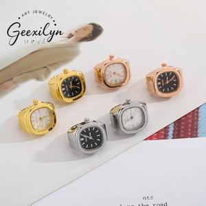 Reloj de Anillo Rectangular de Lujo, Acero Inoxidable, Unisex, Se Puede Ver el Tiempo - Product Image 1
