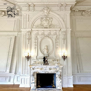 BLVE Decorative Villa Luxury Design Hand Carving <strong>Large</strong> Freestanding Double <strong>Mantel</strong> White Marble <strong>Fireplace</strong> - Product Image 1