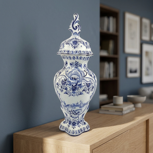 โกศเซรามิกสีฟ้าสีขาวตกแต่งลวดลายดอกไม้สไตล์ยุโรป - Product Image 2