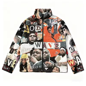 Custom Men's Street Wear Urban Trend Wave Design Stand Collar Tapestry Jacket <strong>Long</strong> Sleeve Zipper Oversized Windbreaker <strong>Coat</strong> - Product Image 3