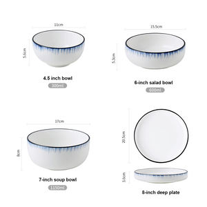 Vente en gros de bols et assiettes ronds royaux de luxe service de vaisselle en porcelaine blanche à rebord bleu types de saladiers et de bols à soupe - Product Image 2