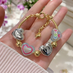 Bracelet Cœur d'<span class=keywords><strong>Amour</strong></span> <span class=keywords><strong>BD</strong></span>-B9565, Chaîne Serpent Réglable, Plaqué Or 18 carats, Nouveautés avec <span class=keywords><strong>Perles</strong></span> en Émail et Acrylique - Product Image 3