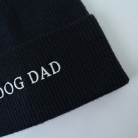 Bonnet noir personnalisé avec logo brodé « DOG DAD », bonnet tricoté chaud d'hiver pour amoureux des animaux, bonnet côtelé à revers, vente en gros