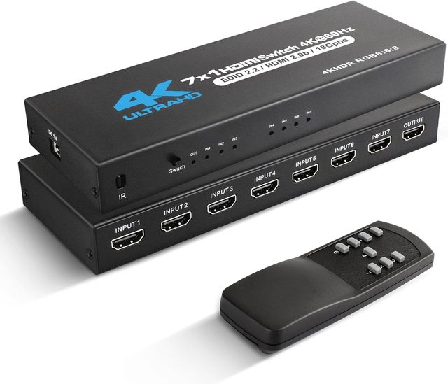 SYONG HDMI2.0b Switch 4K60Hz 7X1 with IR Remote Controller Iron Shell Support Dolby Vision, HDR10 for Xbox, PS5/4, Laptop, PC
