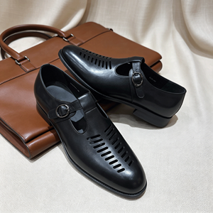 Sandales d'été pour hommes en cuir véritable respirant, sandales habillées en cuir découpé, chaussures d'été formelles pour affaires - Product Image 4
