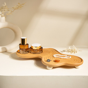 Wooden <b>Storage</b> <b>Tray</b> Irregular Shape Beech Solid Color Standing Type For Hotel Coffee Tea Display Decor - Product Image 3