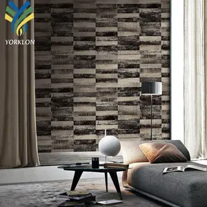 YF-BR 4 3D Dekorasi Kamar Non Tenun Hitam Putih Retro Batu Bata Pola Wallpaper Gulungan