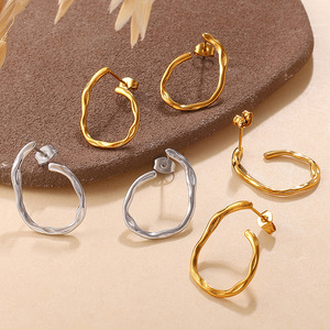 Pendientes de Aro Irregulares de Acero Inoxidable con Baño de Oro de 18K, Diseño Único, Joyería de Moda - Product Image 2