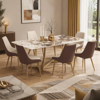 Ensemble de table à manger contemporaine haut de gamme, plateau en pierre brillante extensible avec 6 chaises, mobilier moderne pour la maison, Fujian DT CC 1124