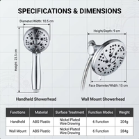 Système de douche haute pression 6+6 à 12 fonctions, double 2-en-1, avec douchette à main en ABS chromé intégral