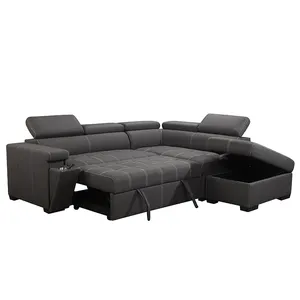 European Living Room Stone Grain Leather Sofa Set Furniture L Shaped Sleeper Sofa With Pull Out Bed Coffee Table At Arm Sofa Bed