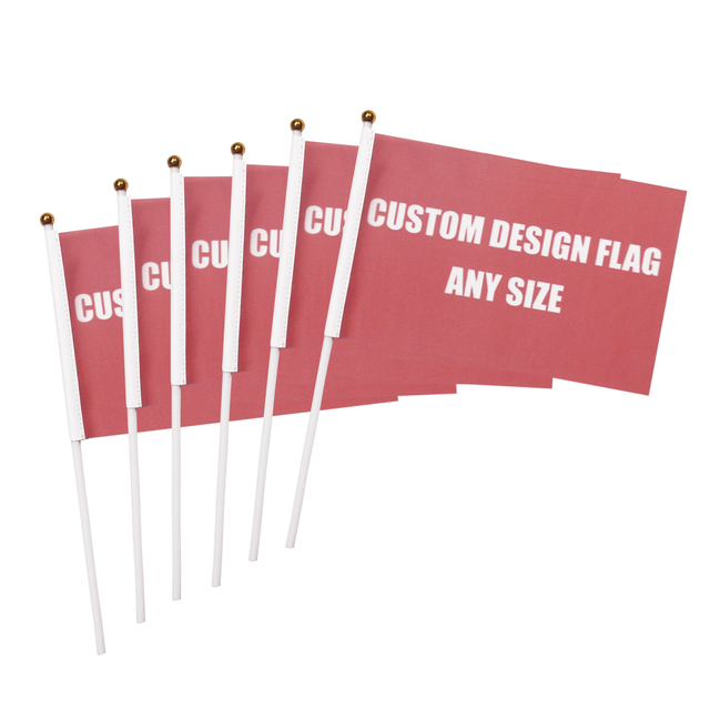 Wholesale Custom Hand Waving Flag 14x21cm 20x30cm 30x45cm Plastic Pole Stick Banner for Election Sports