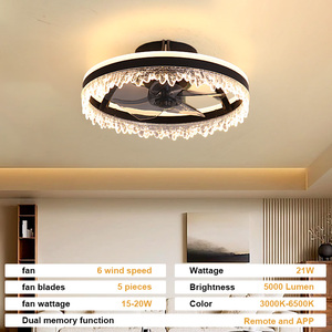Ventilateur de plafond moderne de luxe avec lampe LED en acrylique de 15,8 pouces, 5 pales, moteur CC, 6 vitesses, gradation progressive, contrôle programmé, télécommande/application, chambre à coucher - Product Image 6