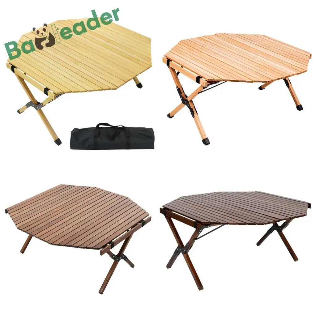 Tables de pique-nique octogonales multicolores en bambou Table de camping pliante en bois portable Table octogonale en bambou pour l'extérieur