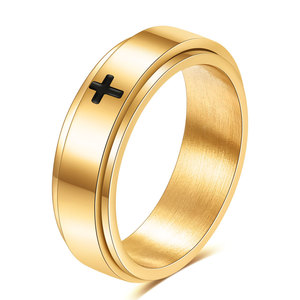 Bague croix rotative en acier inoxydable plaqué or 18 carats de 6 mm, bijoux unisexes pour tous les jours - Product Image 1