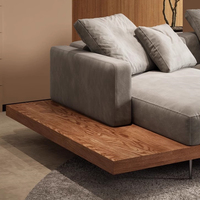 Sofá de Piso en Forma de L de Tres Plazas, Estilo Japonés Wabi-Sabi, con Reposabrazos, Tapizado, Estructura de Madera, para Hoteles Boutique y Apartamentos de Alta Gama