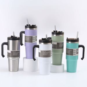 <b>Double</b> <b>Wall</b> Vacuum Insulated Stainless Steel Tumbler 20oz Car <b>Cup</b> With Handle Straw for Picnic Driving - Product Image 2