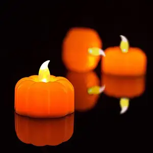 New Festival Decoration Party Supplier Mini Pumpkin Tealight Candles Flameless Led Solar Candles for Halloween Decoration
