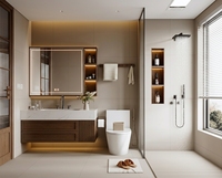 Lesso Home Nouveauté 2026 Ensemble de lavabo en porcelaine thermoformé pour salle de bain, style vintage, avec meuble miroir mural