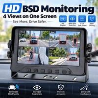 Moniteur de détection IA BSD 4 canaux PWAS avec écran 7 pouces, kit d'alarme d'avertissement pour 4 caméras de recul AHD 1080P pour chariots élévateurs/camions miniers