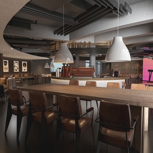 ออกแบบบาร์สไตล์อินดัสเทรียลโมเดิร์นพร้อมพื้นผิวเทอร์ราซโซ่ ออกแบบเคาน์เตอร์บาร์รูปวงรีตามสั่งสำหรับ<span class=keywords><strong>ร้าน</strong></span>กาแฟและร้านค็อกเทล - Product Image 4