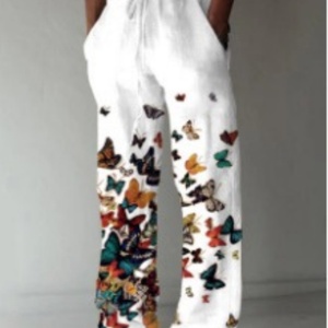 Pantalons décontractés pour hommes, printemps et automne 2025, nouveaux pantalons imprimés papillon, coton et lin, pantalons imprimés amples |   Vente directe d'usine - Product Image 2