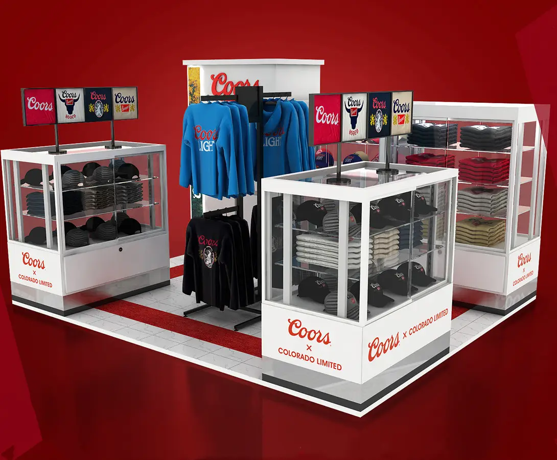 High Quality T-shirt Kiosk Booth Cabinet Clothing Display Kiosk Custom Clothes Kiosk for Shopping Mall