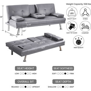 Salon Fantaisie Faux Cuir Futon Canapé-lit Convertible Canapé-lit avec Pieds en Métal Chromé - Product Image 5