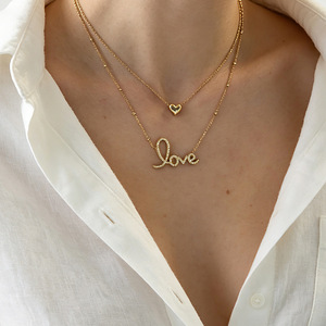 Collar de Acero Inoxidable Impermeable al por Mayor, Chapado en Oro de 18K con Colgante de Amor y Corazón para Mujer - Product Image 1