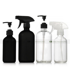 Bouteille en verre Boston noire mate de 8oz 16oz avec couvercle de pompe en bambou bouton maquillage arroseur d'eau vaporisateur de jardin - Product Image 3