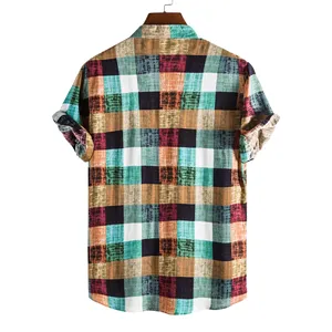 New Men's Hawaiian Plaid Shirt Casual 1 Button Shirt Printed Short Sleeve Beach Shirt Top