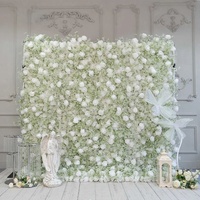 Mur de fleurs artificielles en soie 8x8 pieds, roses et gypsophile, blanc, rideau enroulable, toile de fond de mariage, décoration de fête