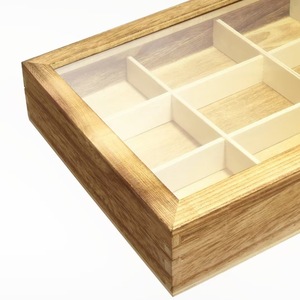 Boîte de rangement en bois à 12 compartiments, organisateur de bijoux en bois naturel avec couvercle en verre pour bracelets, figurines, emballages de boîtes mystères - Product Image 5