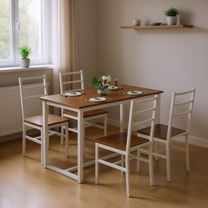 Moderno Juego de Comedor de Madera de 5 Piezas con 4 Sillas, Diseño que Ahorra Espacio para Cocina o Comedor Pequeño, Marco Blanco y Marrón - Product Image 2