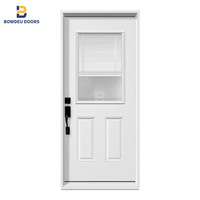 Porte en verre trempé en aluminium blanc américain, porte principale en acier inoxydable, grande porte commerciale pour maison