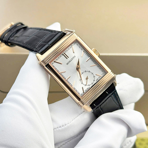 <span class=keywords><strong>Orologio</strong></span> <span class=keywords><strong>da</strong></span> <span class=keywords><strong>Polso</strong></span> Slim Reversibile a Carica Manuale, Cassa in Oro Rosa, Cinturino in Pelle Nera Effetto Coccodrillo, Quadrante Argento Sunburst, Piccolo Secondo Quadrante - Product Image 1