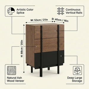 Armoire en bois massif de style mid-century moderne, design color-block, 3 <span class=keywords><strong>tiroirs</strong></span>, coffre de rangement durable pour salon et chambre à coucher - Product Image 3