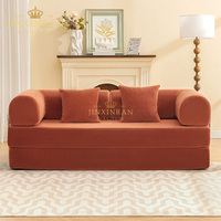 Canapé modulaire en velours orange brûlé, profil bas, avec accoudoirs en métal chromé pour salon, appartement, maison