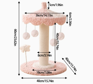 Pink Cat Tree <b>Scratching</b> <b>Post</b> Wooden Cat Tower with Hanging Pom Toys Indoor Pet Furniture - Product Image 6