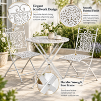 Ensemble bistro pliant minimaliste en métal blanc, 3 pièces, table et chaises de patio pour jardin, balcon