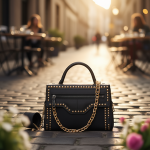 Bolso Bandolera Fana Spectacular Leonor Negro, Estilo Vintage, Cierre de Cremallera, Correa de Cadena, Detalle de Remaches - Product Image 2