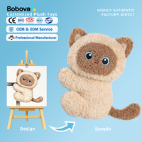 Peluche personnalisée chat siamois mignon, jouet à pincer, cadeau d'anniversaire en tissu ultra doux brodé, rembourrage en coton PP, mini peluche pour adolescents et adultes