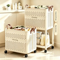 Panier à linge pliable en plastique grande capacité avec roulettes, chariot de rangement pour salle de bain, panier à linge sale, organisateur mobile
